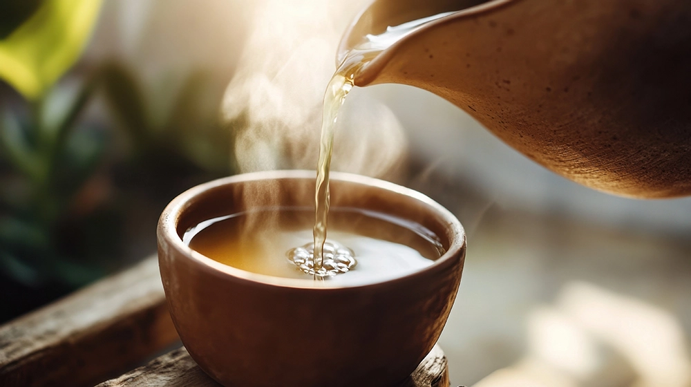 Gefühl der Einsamkeit. Eine Tasse Tee wird gefüllt.